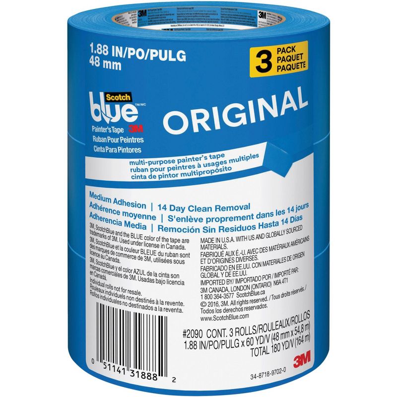 ScotchBlue 2090 Original Multi-Use Painter's Tape, 1.88 Inch x 60 Yards, pk of 3