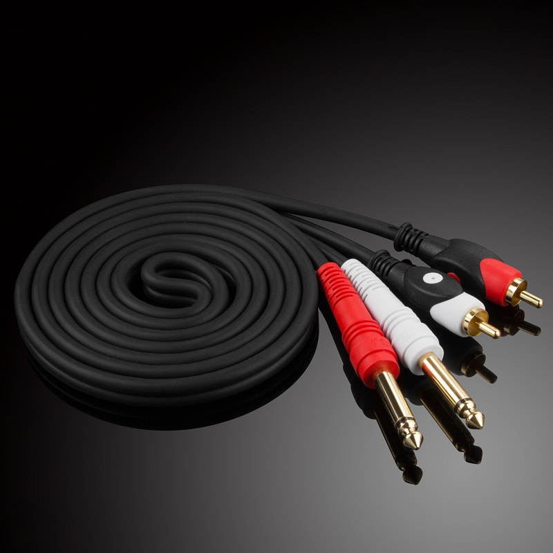 5ft Dual RCA Male Jack to Dual 6.35mm 1/4" TRS Male Plug Stereo Audio Cable Cord Wire for Mixer AV Amplifier (1pcs)