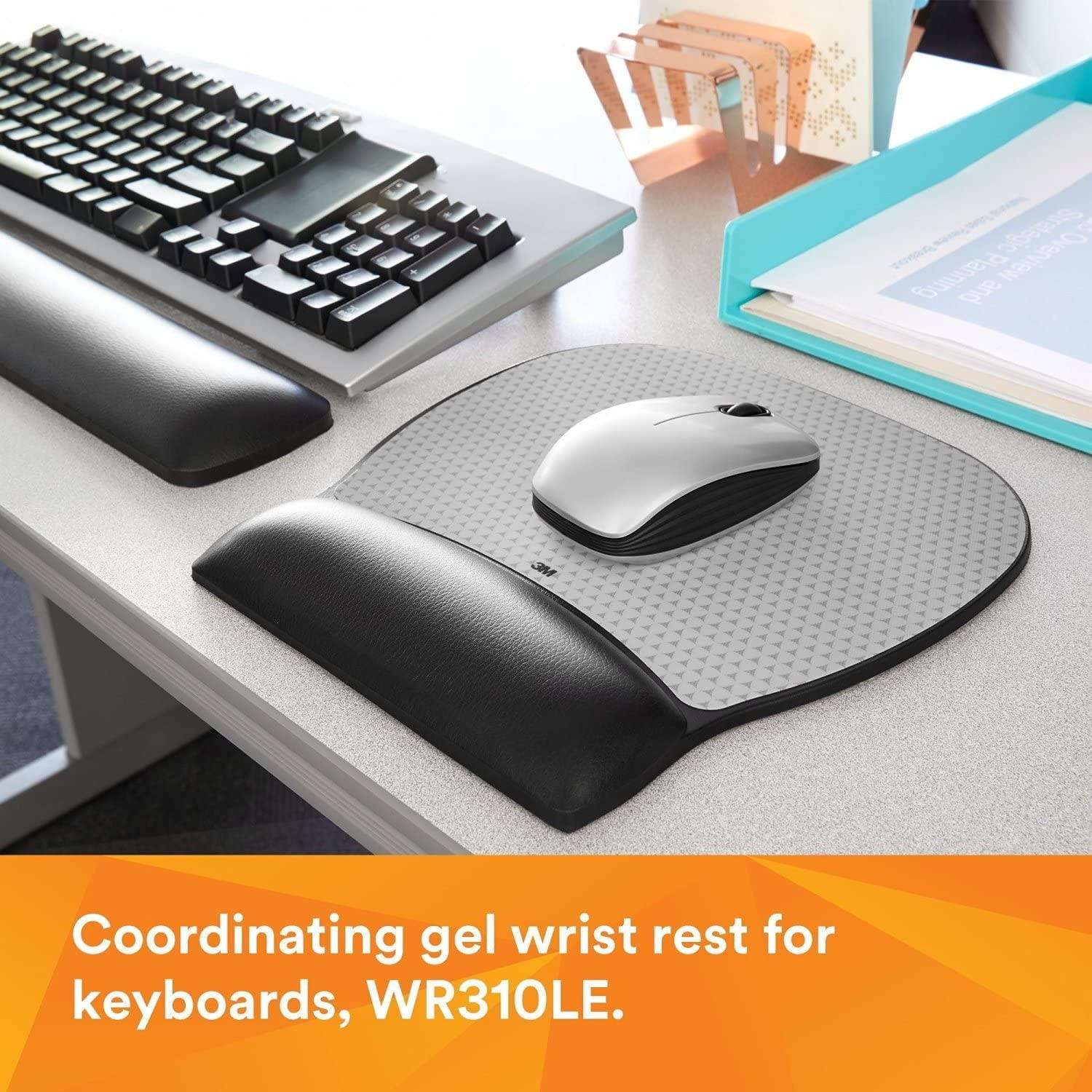 3M Precise Mouse Pad with Gel Wrist Rest, Soothing Gel Comfort with Durable, Easy to Clean Leatherette Cover, Optical Mouse Performance and Battery Saving Design, 9.2" x 8.7", Black (MW310LE)