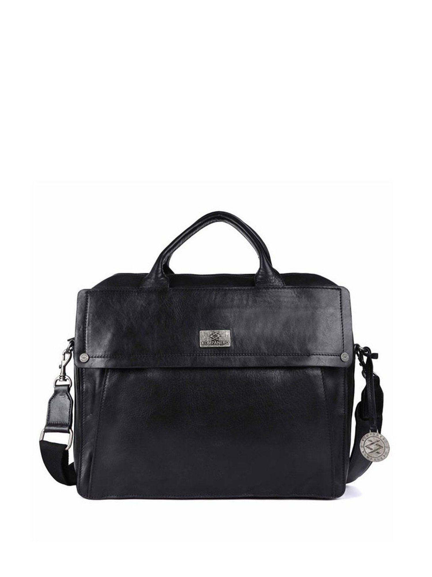 KOMPANERO Alexander Black Leather Solid Messenger Bag