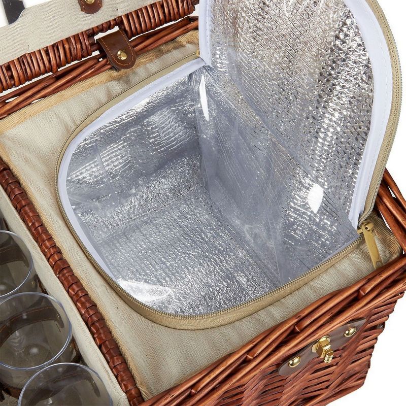 Northlight 15.5" Hand Woven Willow 2-Person Picnic Basket and Accessory Set - Brown