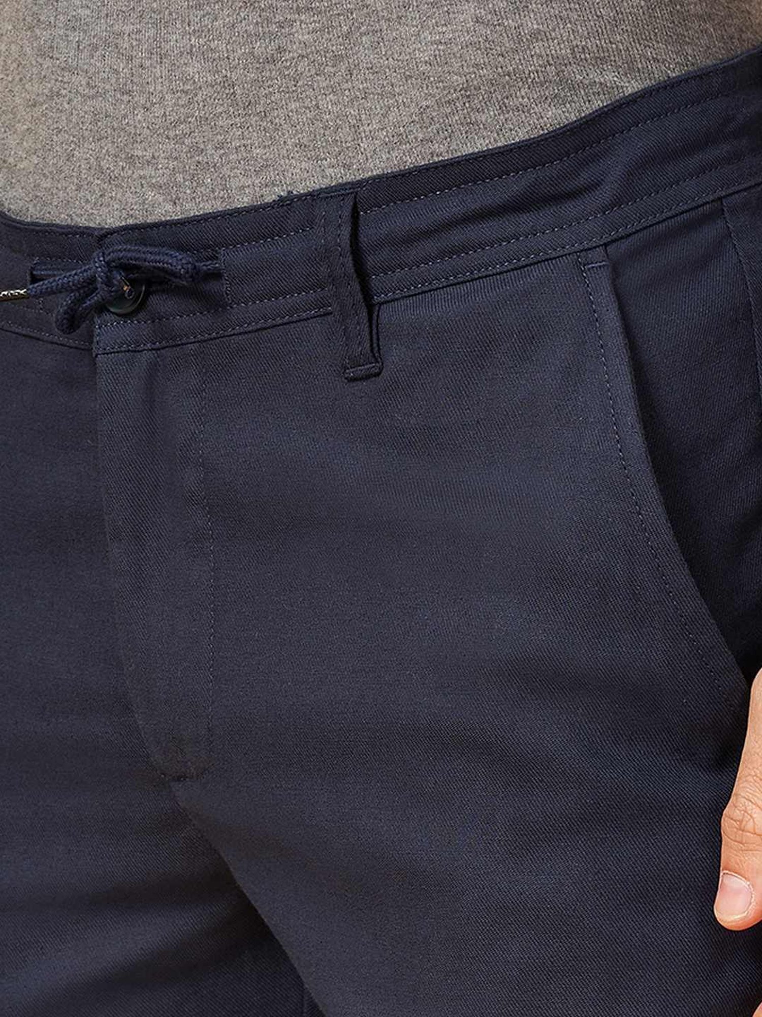 Indus Route by Pantaloons Dark Navy Cotton Regular Fit Trousers