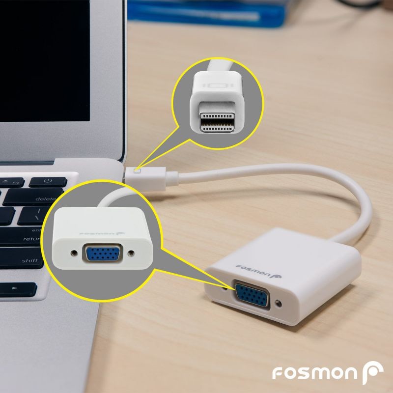 Fosmon Mini DisplayPort (MiniDP/mDP/ThunderBolt Port Compatible) to VGA Adapter Cable - Male to Female (15cm With IC) for Apple MacBook, Macbook Pro, MacBook Air, iMac, Mac Mini, Microsoft Surface Pro