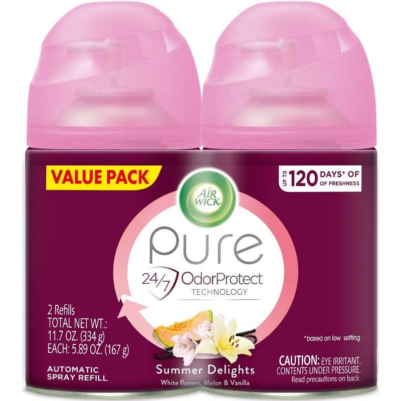 Air Wick Freshmatic Ultra - Twin Refill Essential Oils Summer Delights (White Flowers/Melon/Vanilla) - 6.17oz/2ct
