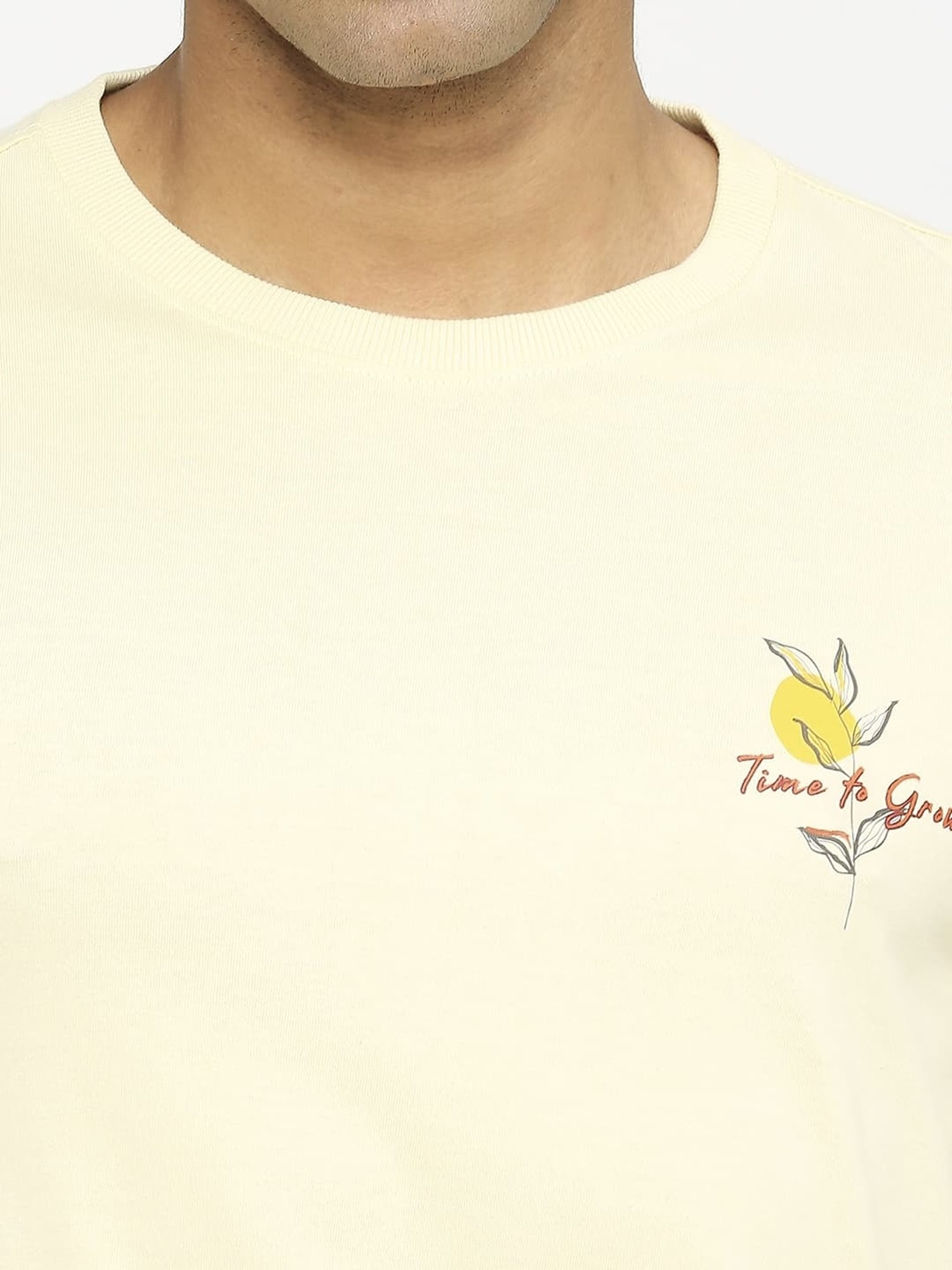 Basics Beige Cotton Muscle Fit Printed T-Shirt