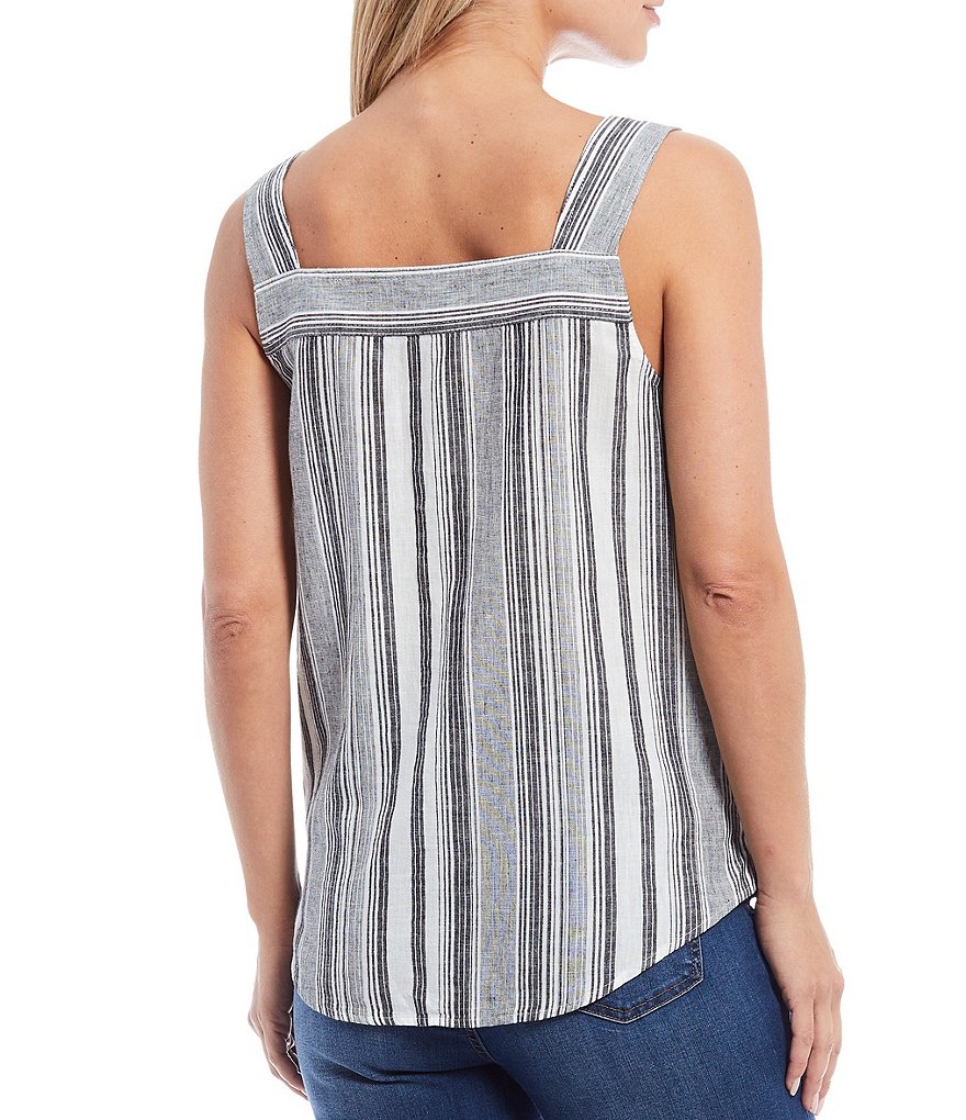 Westbound Stripe Square Neck Sleeveless Fringe Detailing Tank