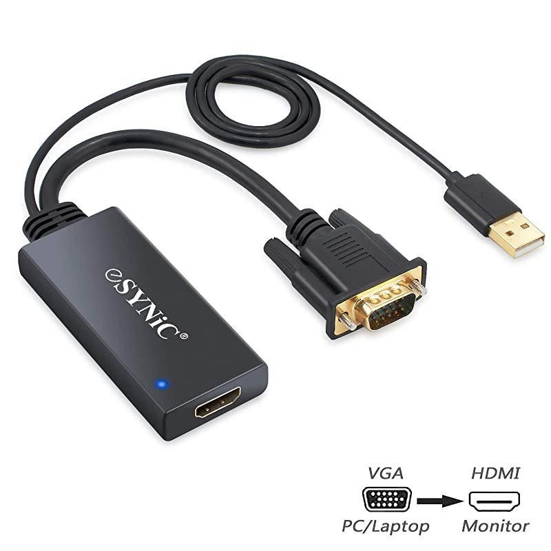 VGA to HDMI Converter Gold Plated VGA to HDMI Out 1080P Audio HD Video Converter Box PC to HDTV Cable Adapter for Computer Desktop Laptop PC DVD from Analogue VGA sVGA to HDTV HD Plasma TV