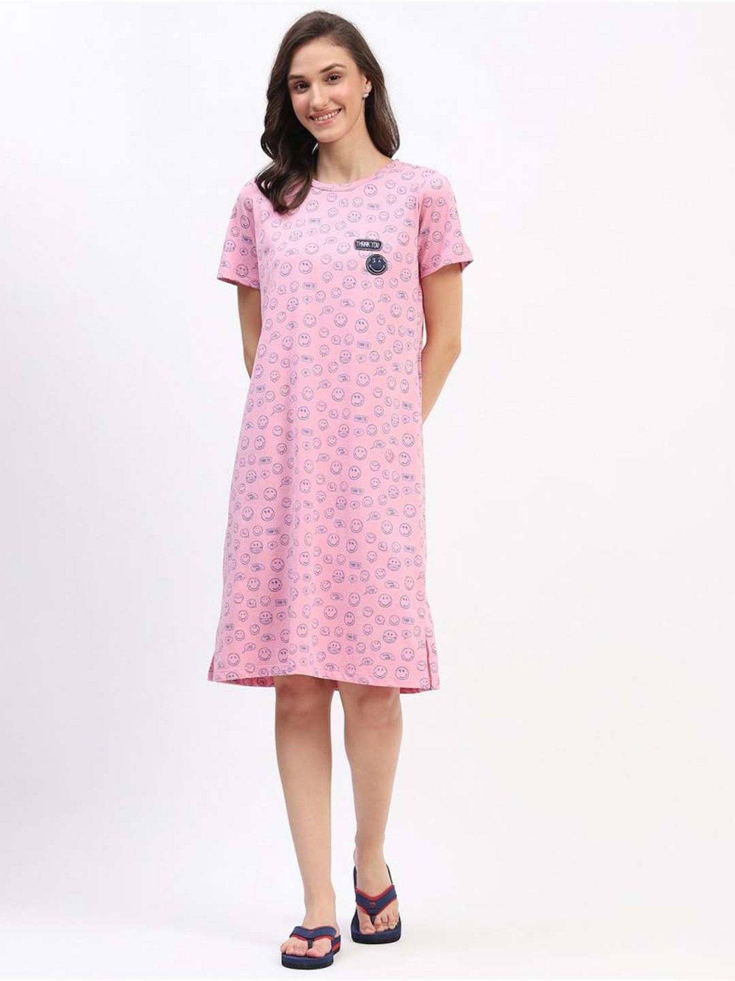 MADAME M Secret Pink Cotton Printed Sleep Tees
