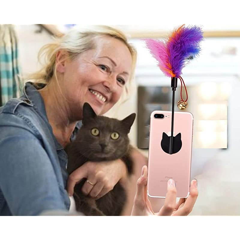 Selfie Cat Cat Selfie Stick with Funny Feather Teaser for Attract Cat AttentionReusable Removable Damage Free Compatible with All iPhone Sumsung Google Huawei Smartphone Tablet Models