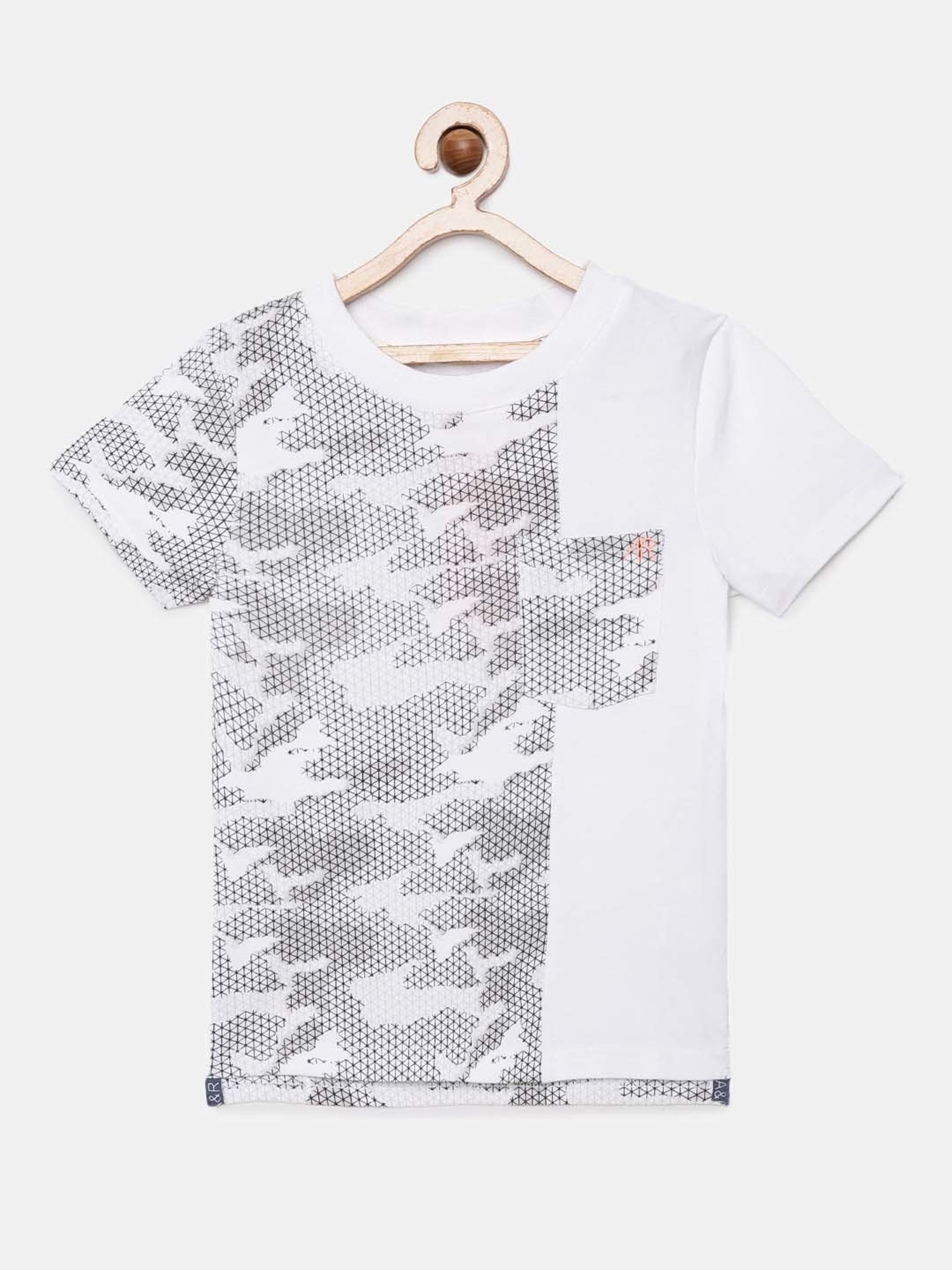 Angel & Rocket Kids White & Grey Cotton Printed T-Shirt
