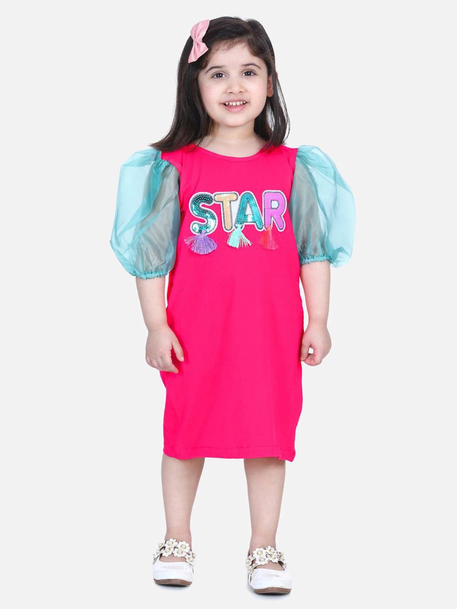 LilPicks Kids Pink & Blue Cotton Embelished Dress