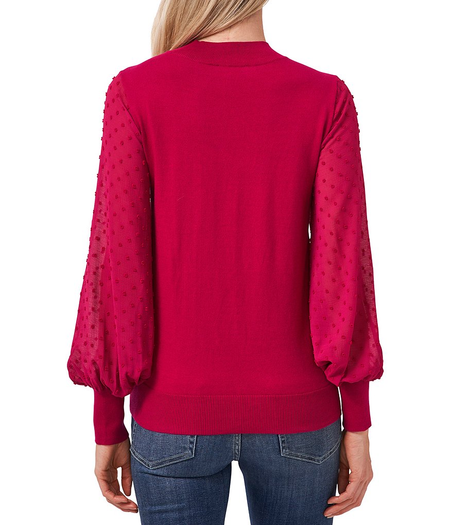 CeCe Mock Neck Long Sleeve Clip Dot Sweater