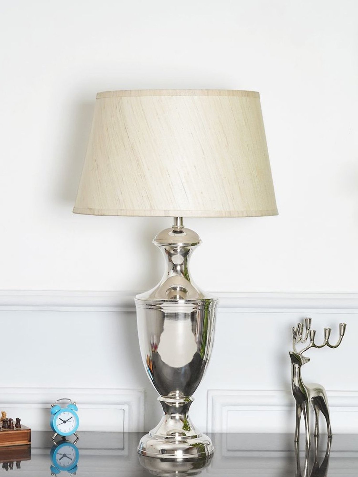 Kapoor Lamp Shades Chrome & White Metal Table Lamp