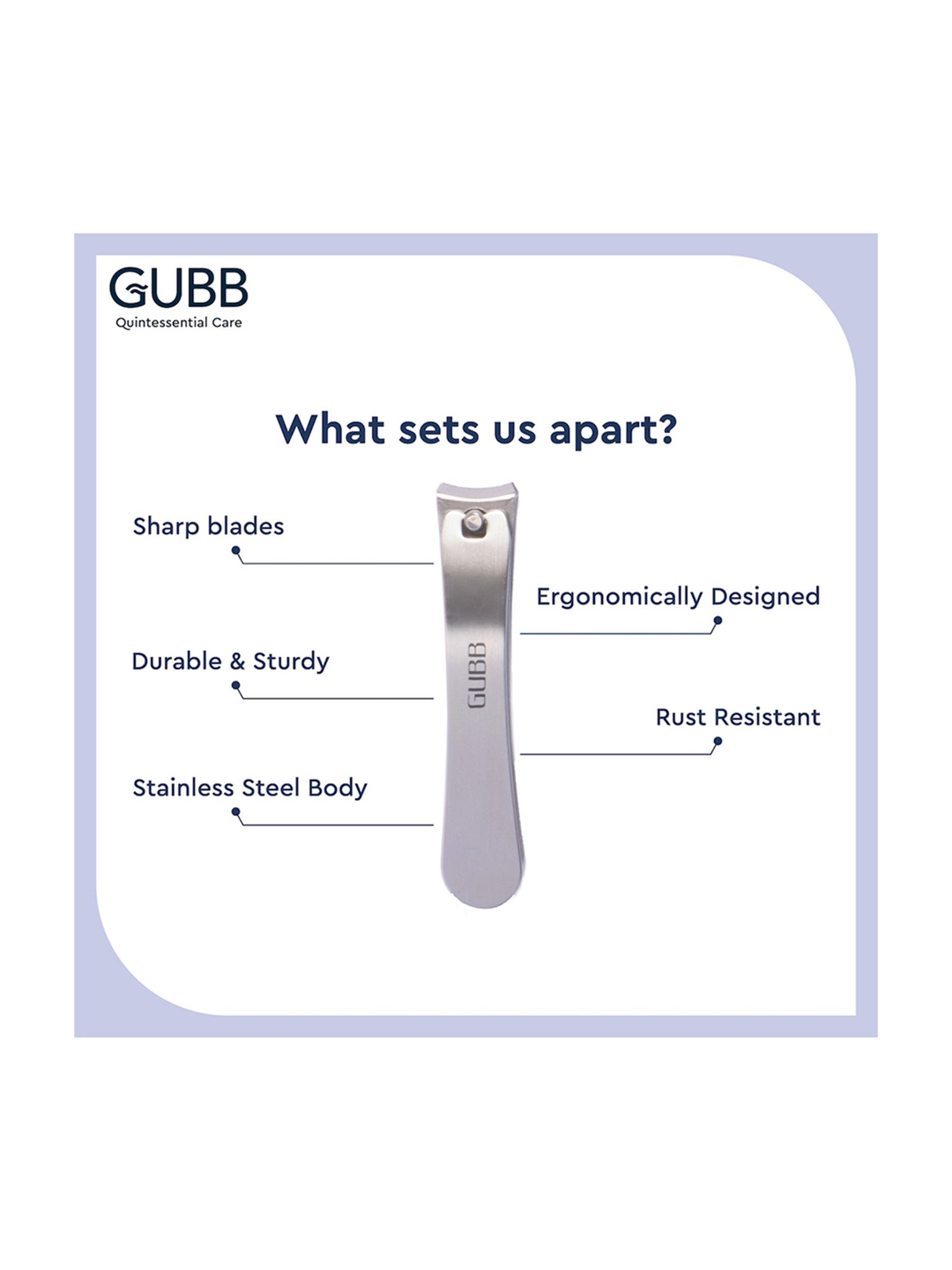 GUBB Nail Clipper for Men & Women - Stainless Steel Curved Nail Cutter