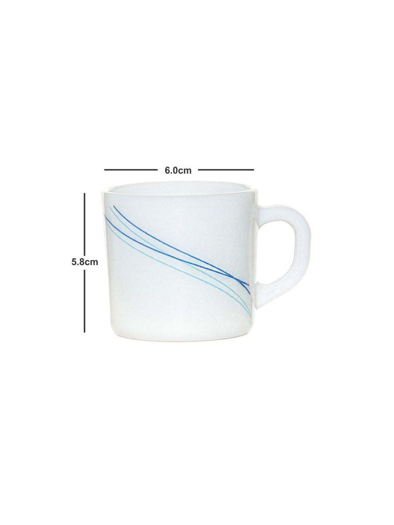 Cello White & Blue Glass Coffee Mug (0.1 L) - Set of 6