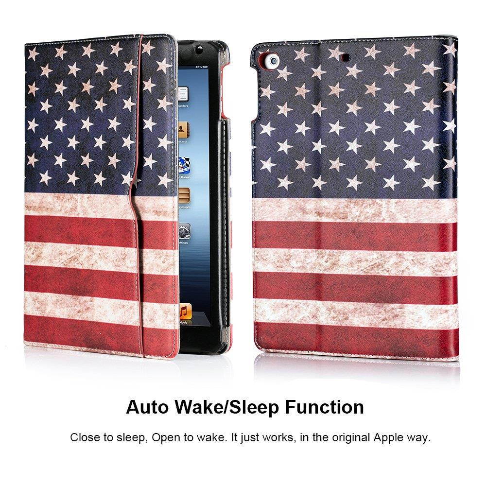 Ruban Case for iPad 9.7 inch 2018/2017 / iPad Air 2 / iPad Air - [Corner Protection] Multi-Angle Viewing Folio Stand Cover w/Pocket, Auto Wake/Sleep, American Flag