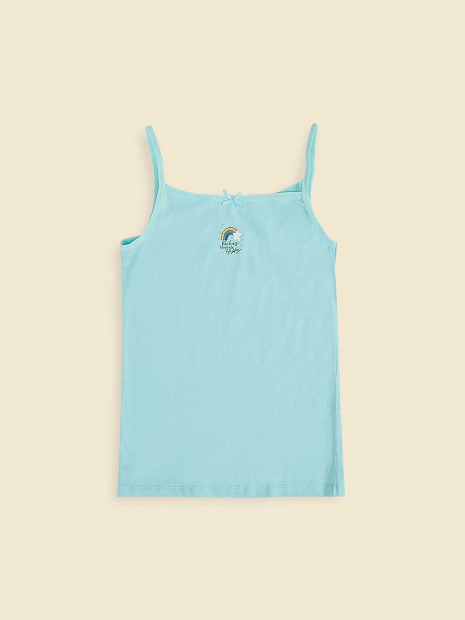 Pantaloons Junior White & Blue Cotton Printed Camisole