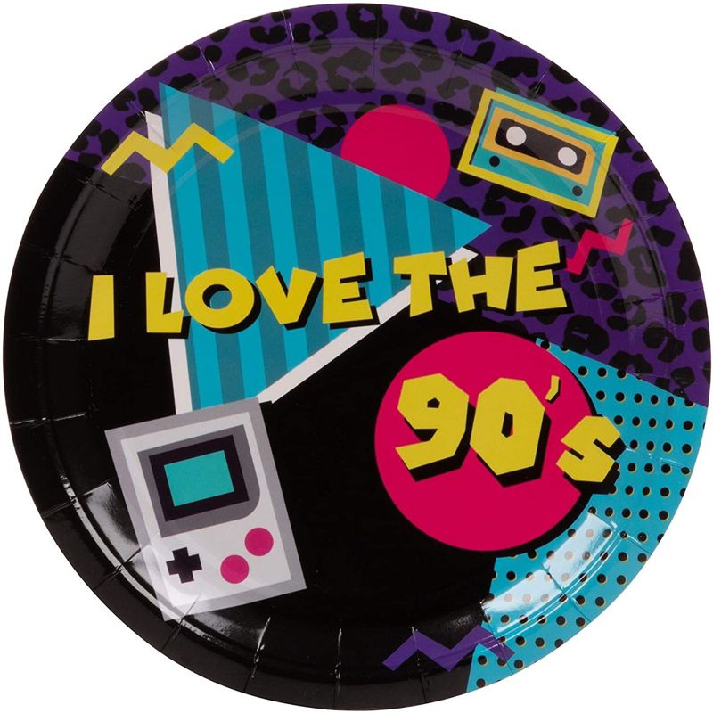 Blue Panda 144 Pieces 90's Party Decorations, Paper Plates, Napkins, Cups and Plastic Cutlery (Serves 24)