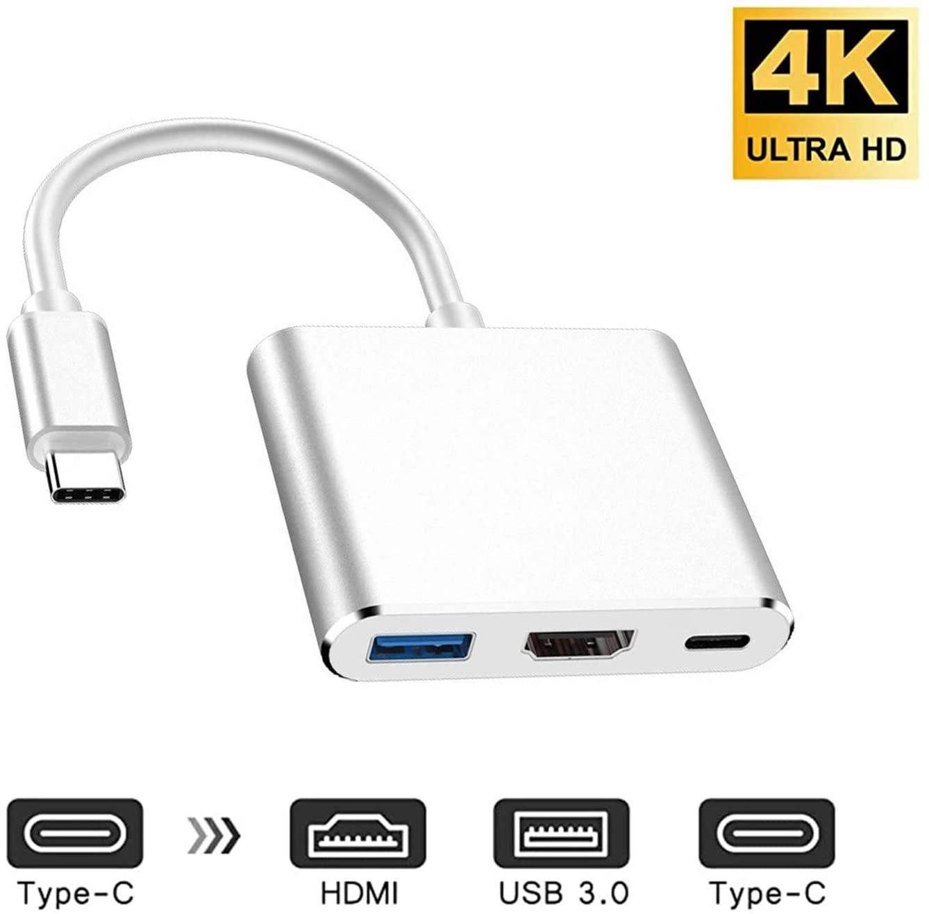 USB-C to HDMI Adapter (Supports 4K / 30Hz) - Type- C 3 in 1 Converter Cable for 2017 / 2018 MacBook Pro MacBook Mac Pro iMac Chromebook & More USB 3.0 Type-C Devices