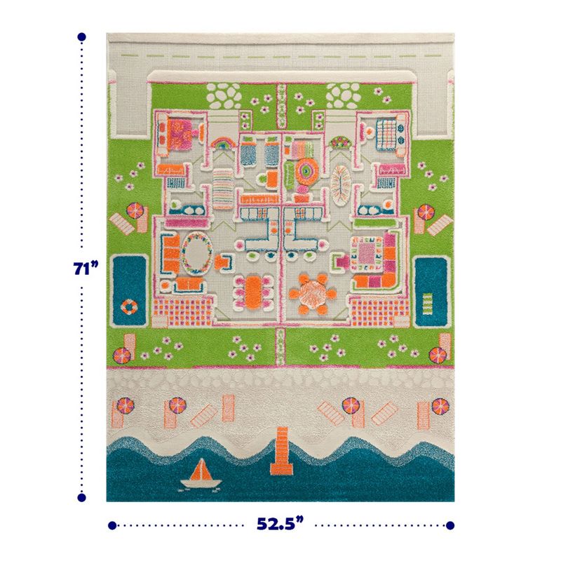 IVI World 3D Play Carpet 71 x 52.5 Inch Educational Beach House Soft and Cozy Floor Rug Mat for Bedroom, Kids Den, or Playroom, Large