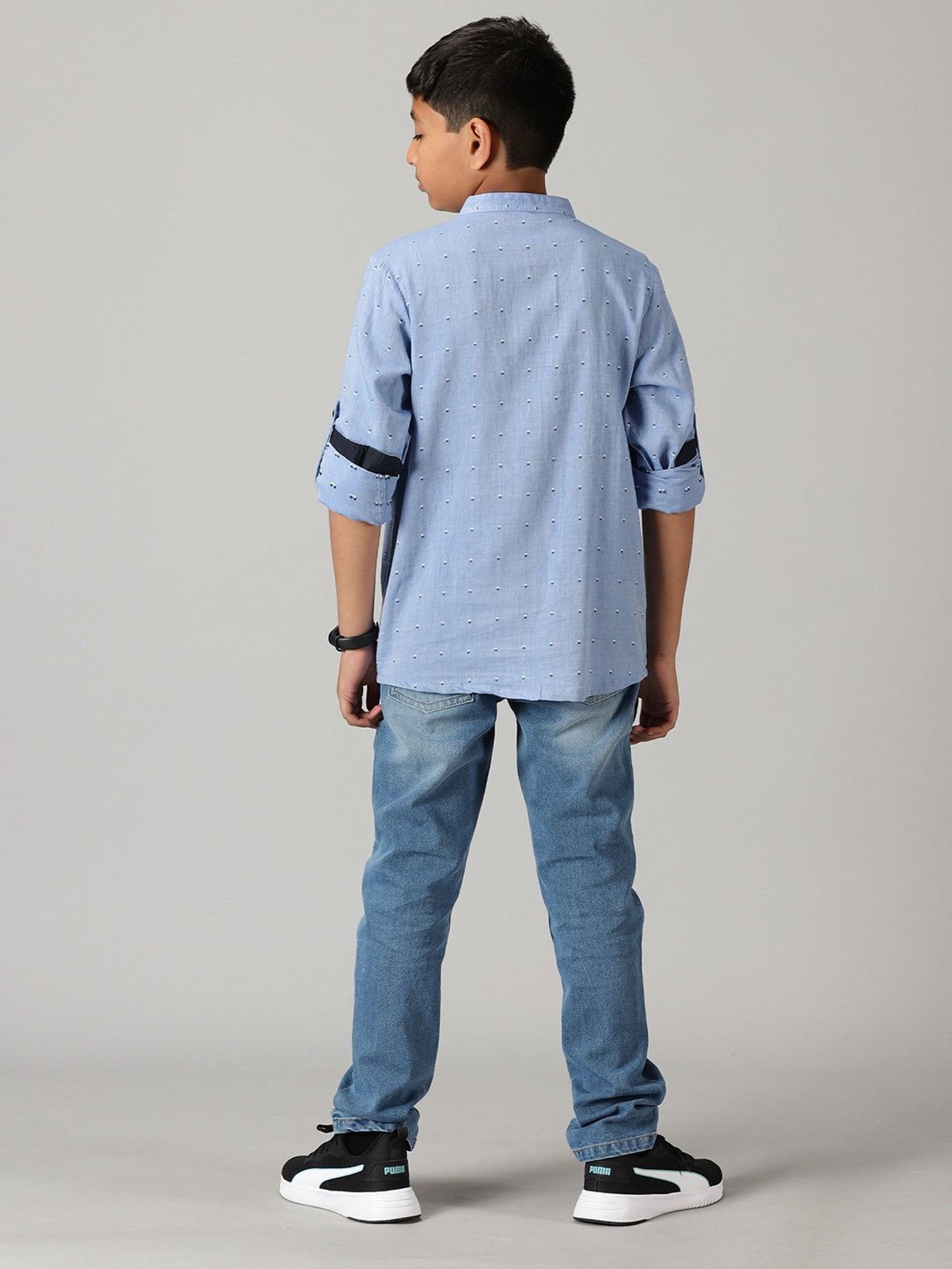 Kiddopanti Kids Light Blue Printed Full Sleeves Shirt