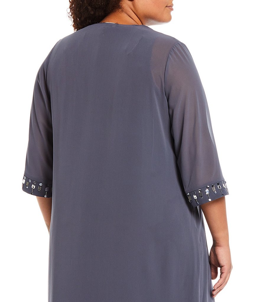 Ignite Evenings Plus Size Jewel Neck 3/4 Sleeve Embellished Chiffon 2-Piece Jacket Dress