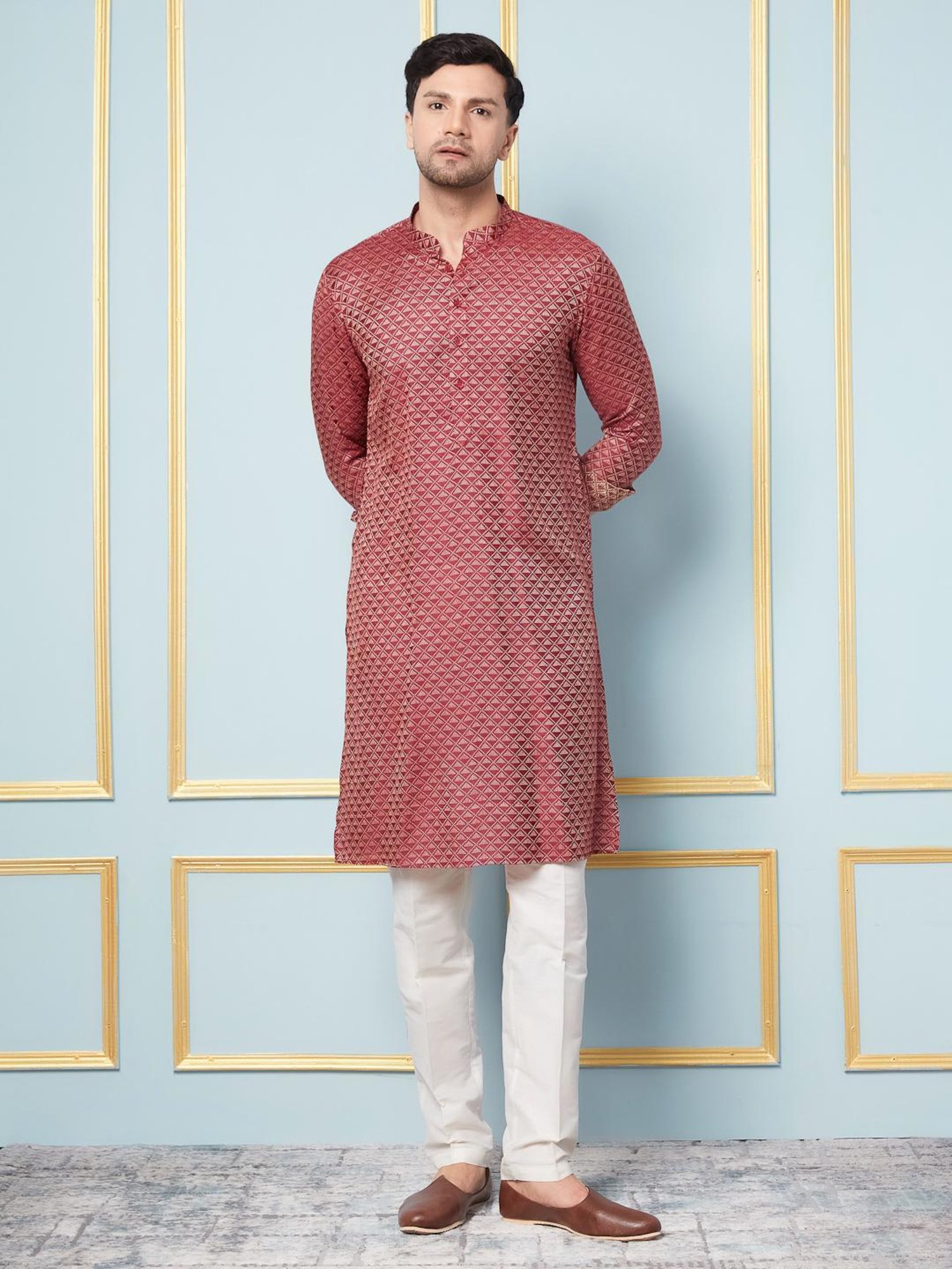 See Designs Maroon Regular Fit Self Pattern Kurta Bottom Set