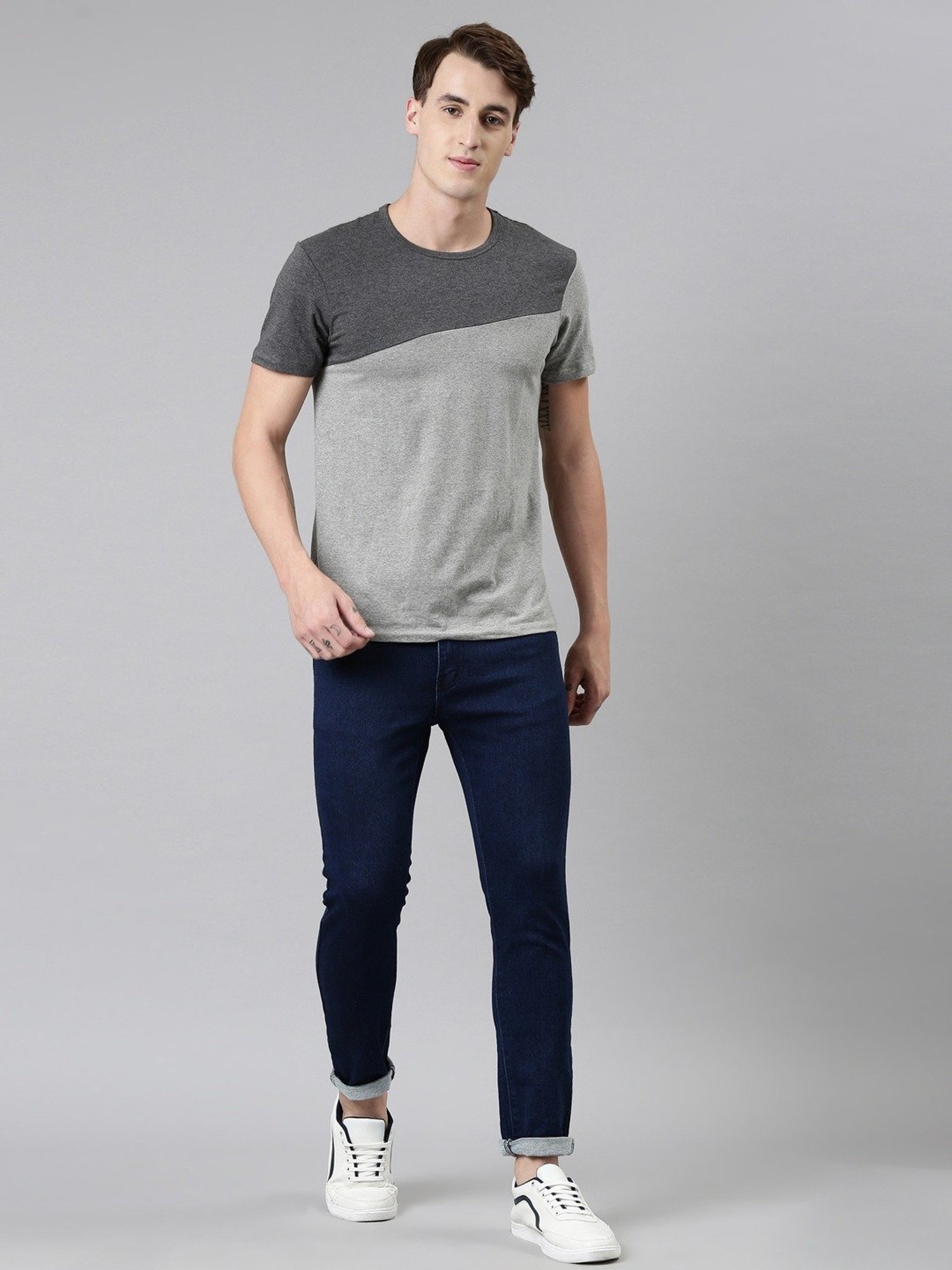 CINOCCI Blue Cotton Slim Fit Jeans