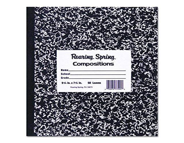 Roaring Spring Wide Ruled Flexible Cover Composition Book, 8.5" x 7" 48 Sheets, Black Marble