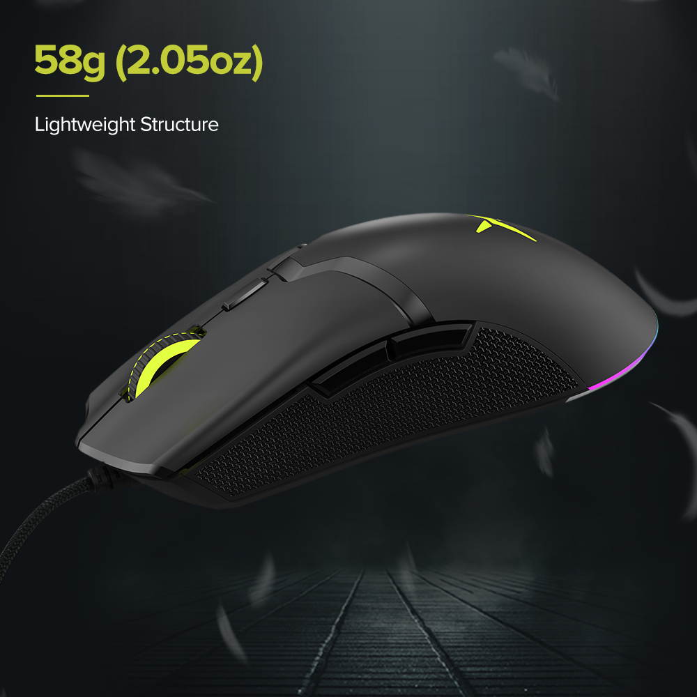 DELUX 58G(2.05 OZ) Wired Lightweight Gaming Mouse, with PAW3327 12400DPI, Ultralight Weave Cable, 6 Programmable Buttons and RGB Light, Ambidextrous Mice for Claw and Finger Grip(M800BU(3327)(Black))