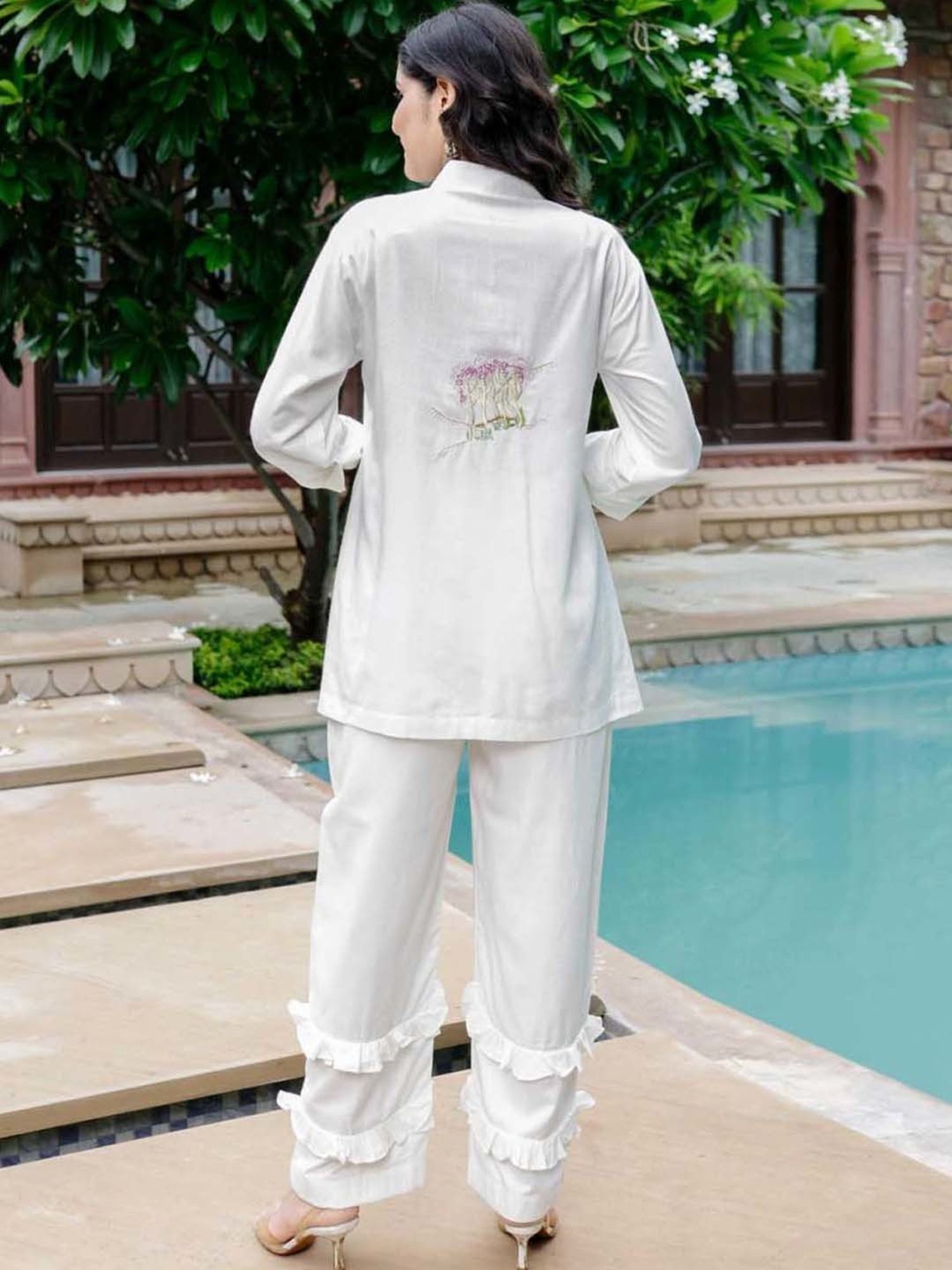 Artagai Midnight Navy Elevated Basics Co-Ord Set With Notch Collar Top And Straight Pants