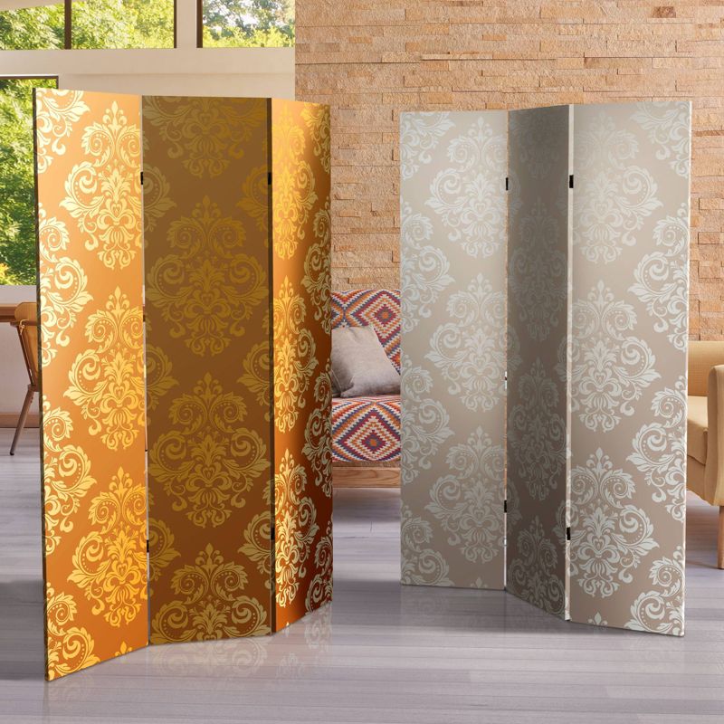 6" Double Sided Baroque Wallpaper Canvas Room Divider Gold - Oriental Furniture