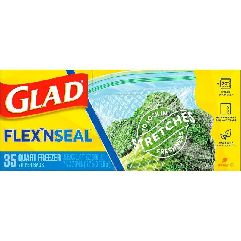 Glad Flex'N Seal + Freezer Storage Plastic Bags - 1 Quart 35ct