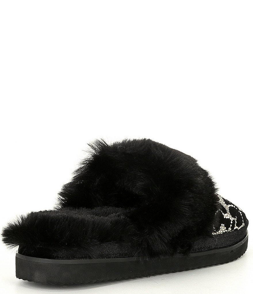 Gianni Bini Comfiee Leopard Print Rhinestone Embellished Faux Fur Slippers