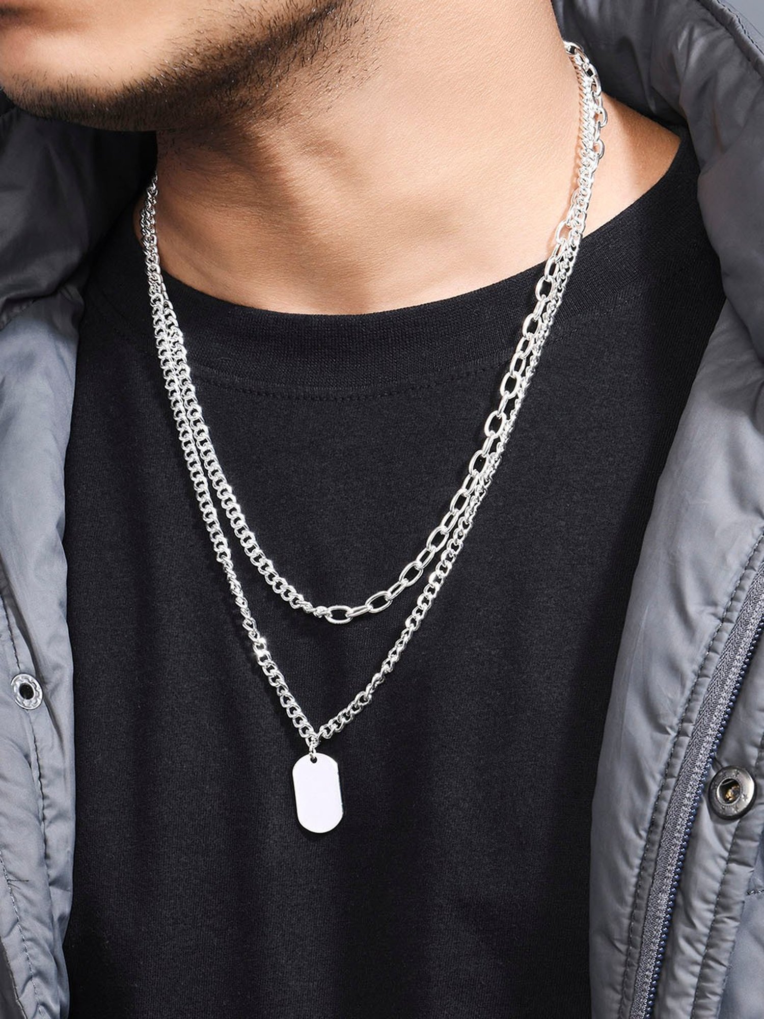 The Bro Code Silver-Plated Dog Tag Layered Necklace for Men