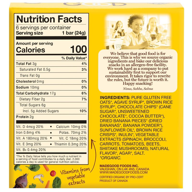 MadeGood Chocolate Banana Granola Bars - 5.1oz/6pk