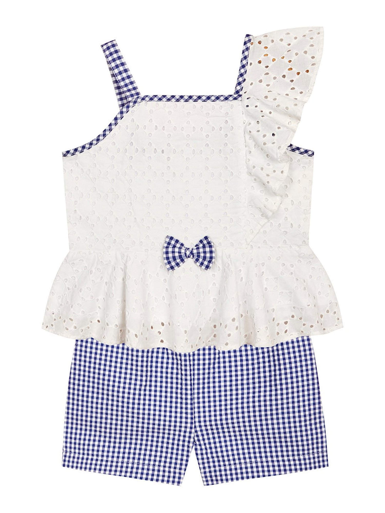 Budding Bees Kids White & Blue Self Design Top with Shorts