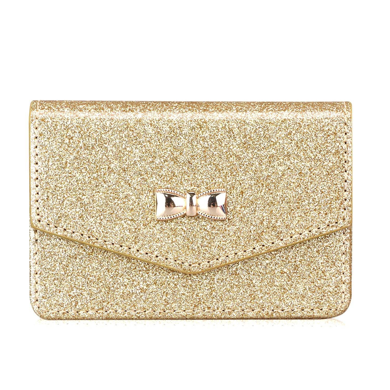 FYY Business Card Holder, Handmade Premium Leather Business Name Card Case Universal Card Holder with Magnetic Closure (Hold 30 pics of Cards) Gold