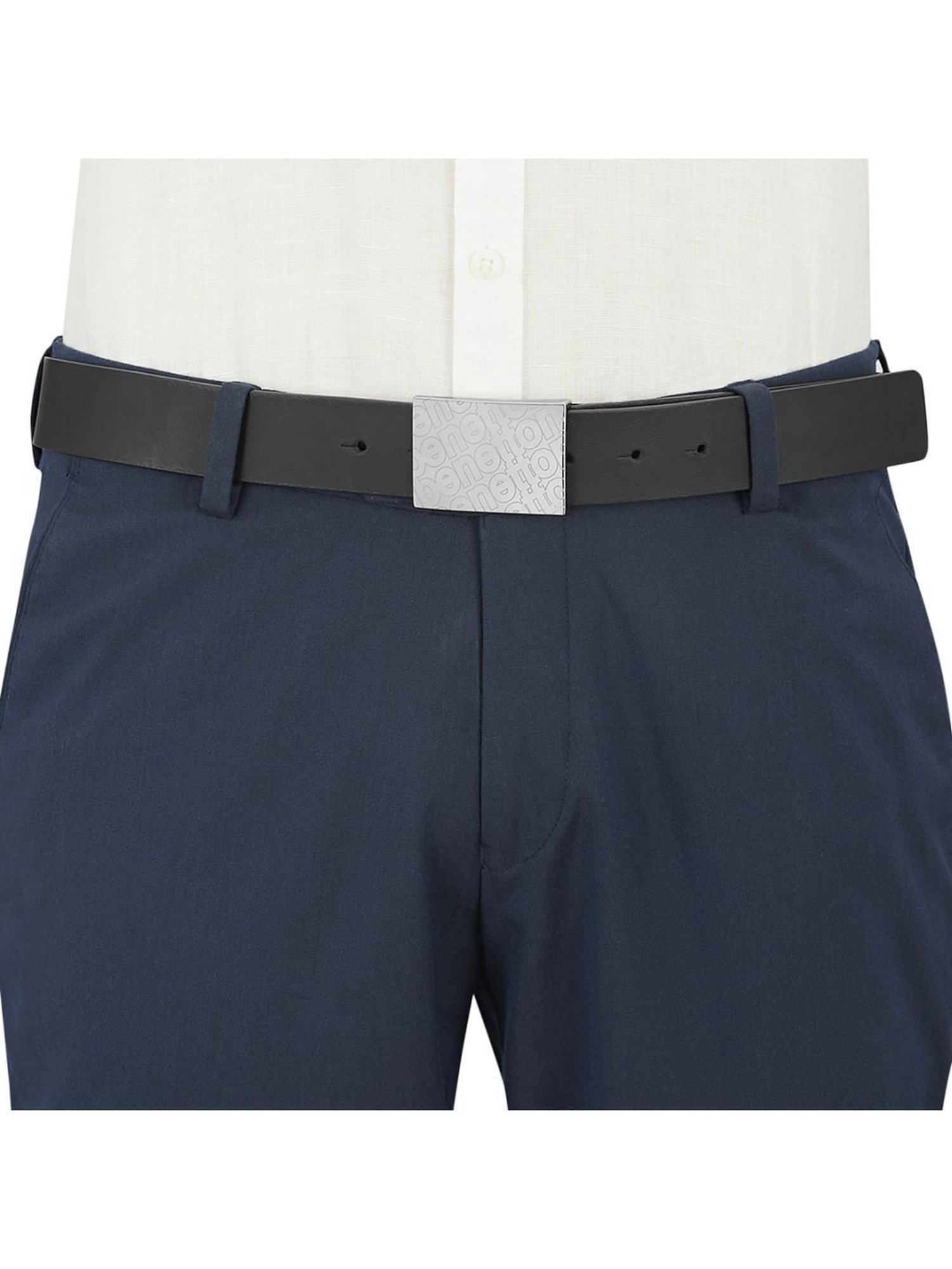 BELWABA Black Textured Formal Leather Belt for Men