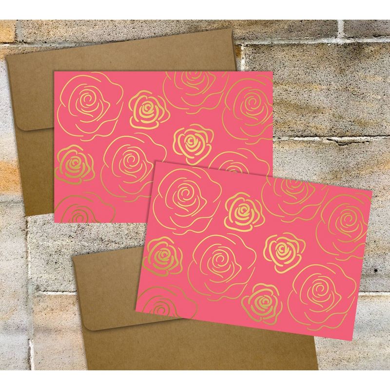 100ct Blank Floral Cards Dark Pink