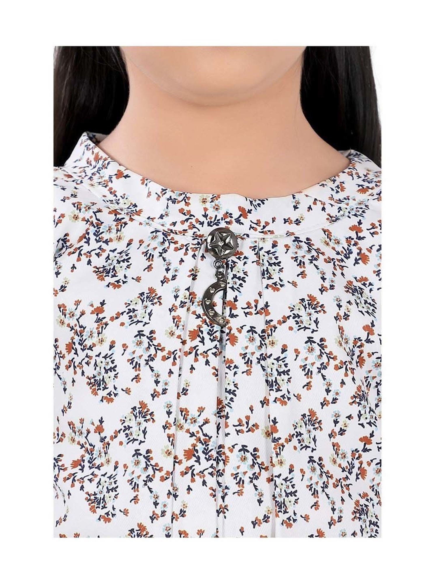 poplins Kids Brown & White Cotton Floral Print Top