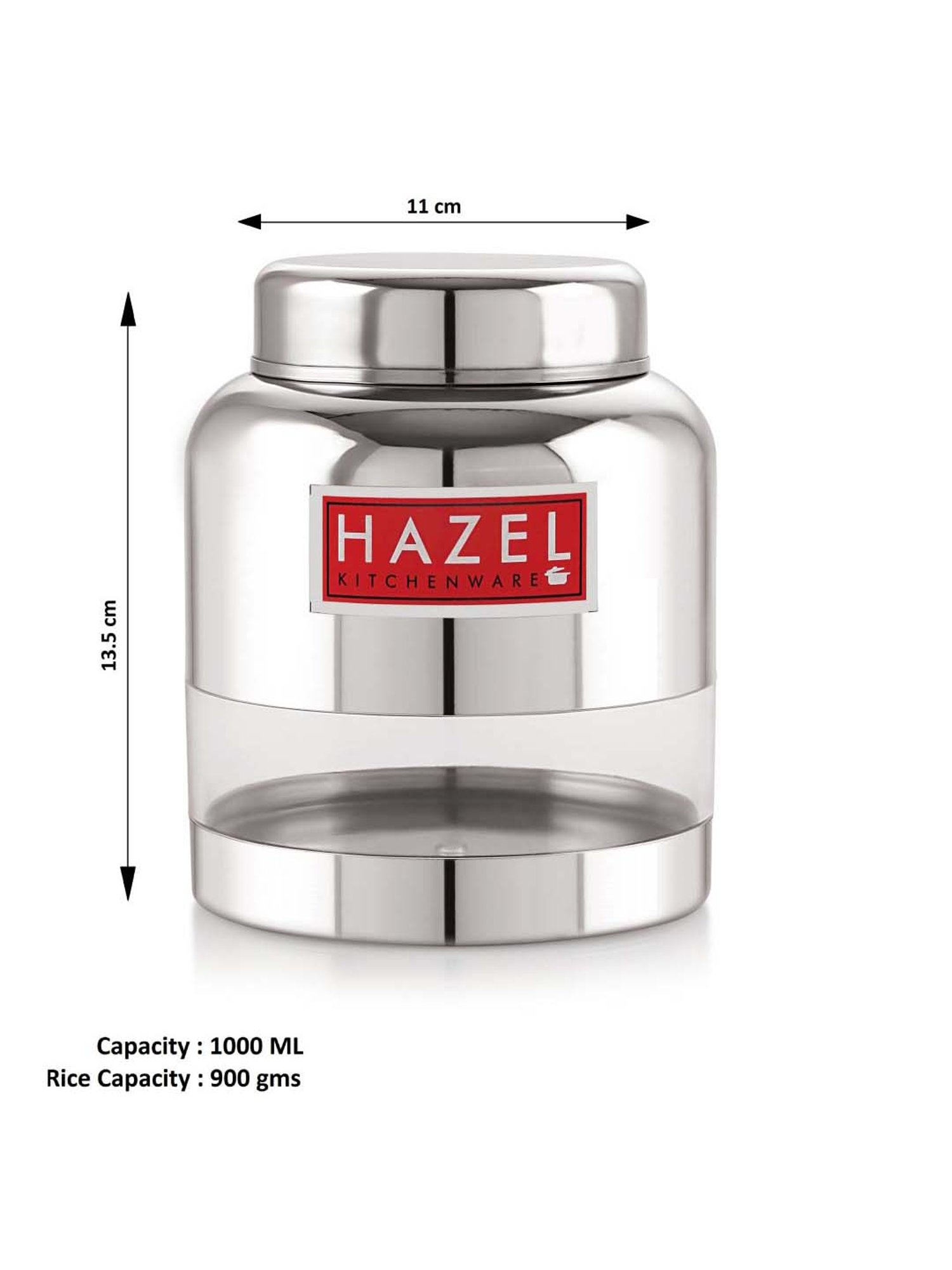 HAZEL Silver Stainless Steel Storage Container (1000 ml) - Set of 1