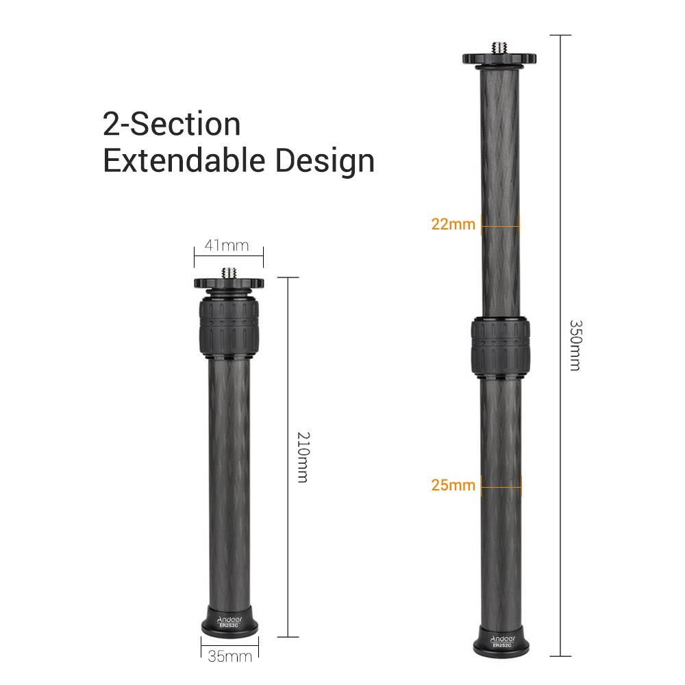 Andoer ER252C 25mm Tube Diameter Carbon Fiber Tripod Extender 2-Section Center Column Extension Tube Compatible with Zhiyun FeiyuTech hohem Handheld Gimbals All Tripods Max. Load Capacity 8kg