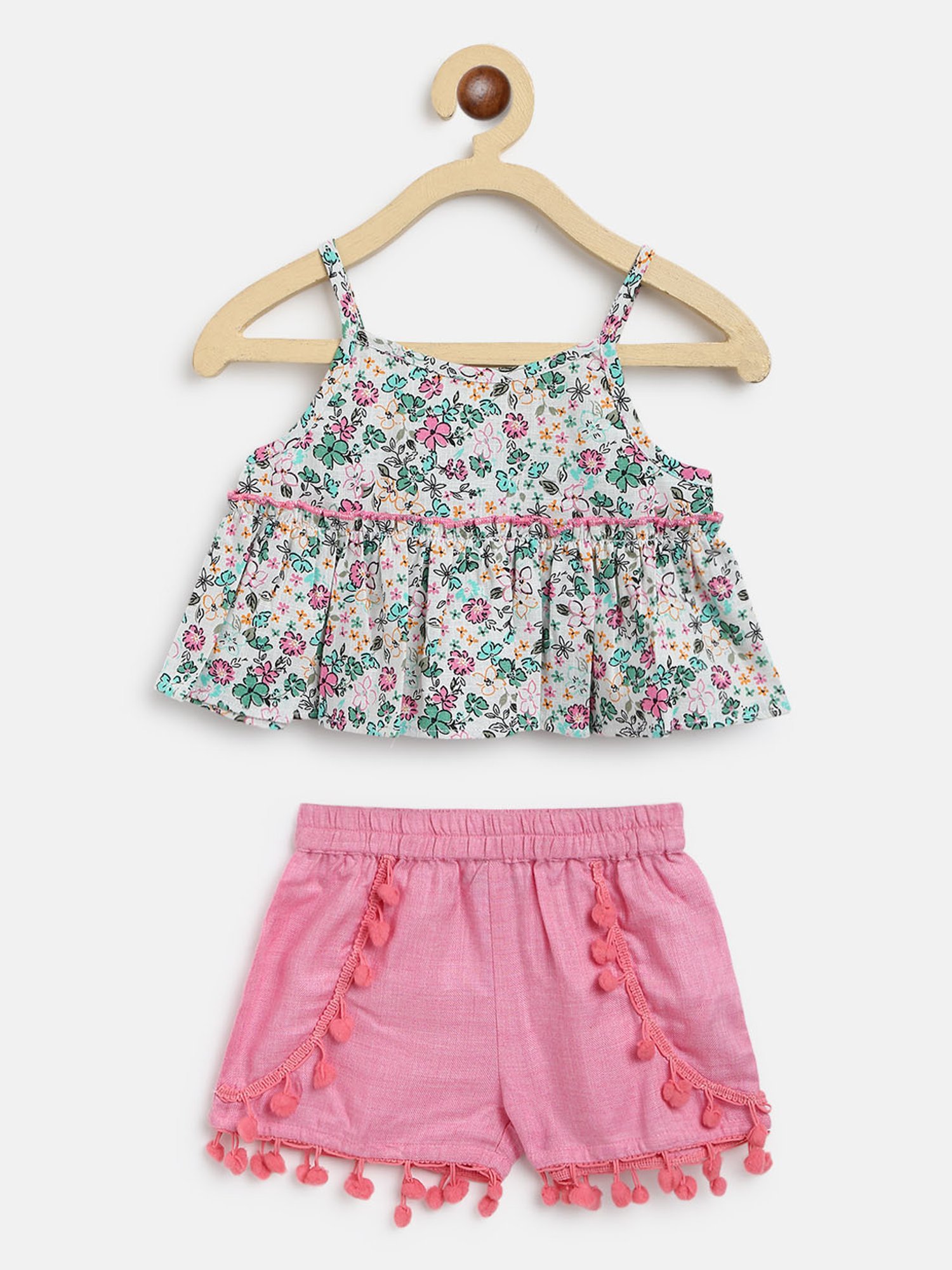 Nauti Nati Kids White & Pink Floral Print Top with Shorts