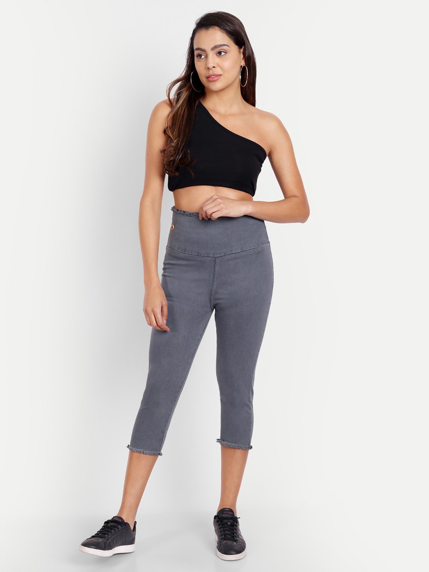 Angelfab Grey Regular Fit Mid Rise Capris