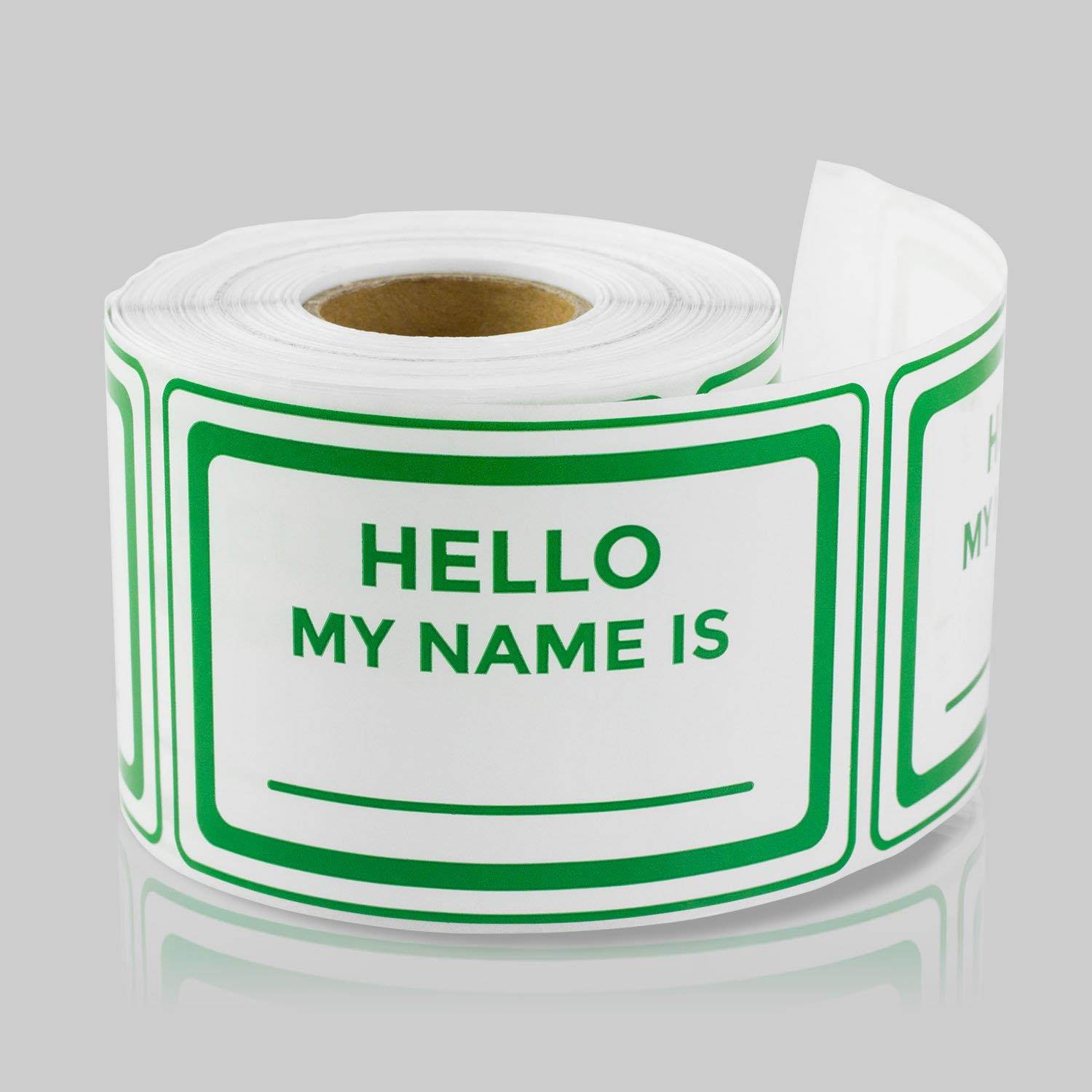 3 x 2 Inch - Hello My Names is Green Color Name Tag Badges Labels Stickers by Tuco Deals (Green, 2 Rolls Per Pack)