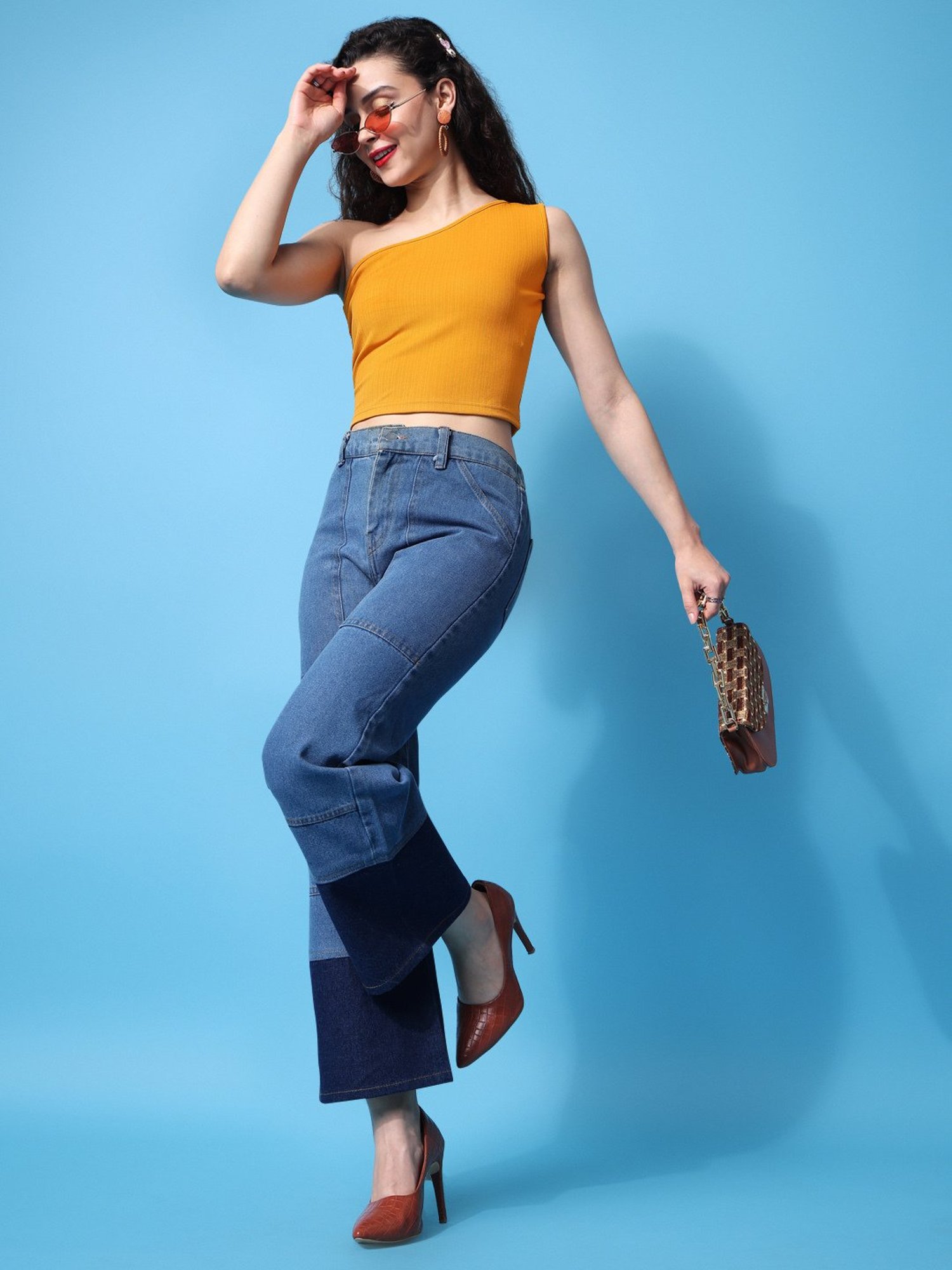 PURVAJA Yellow Regular Fit Crop Top