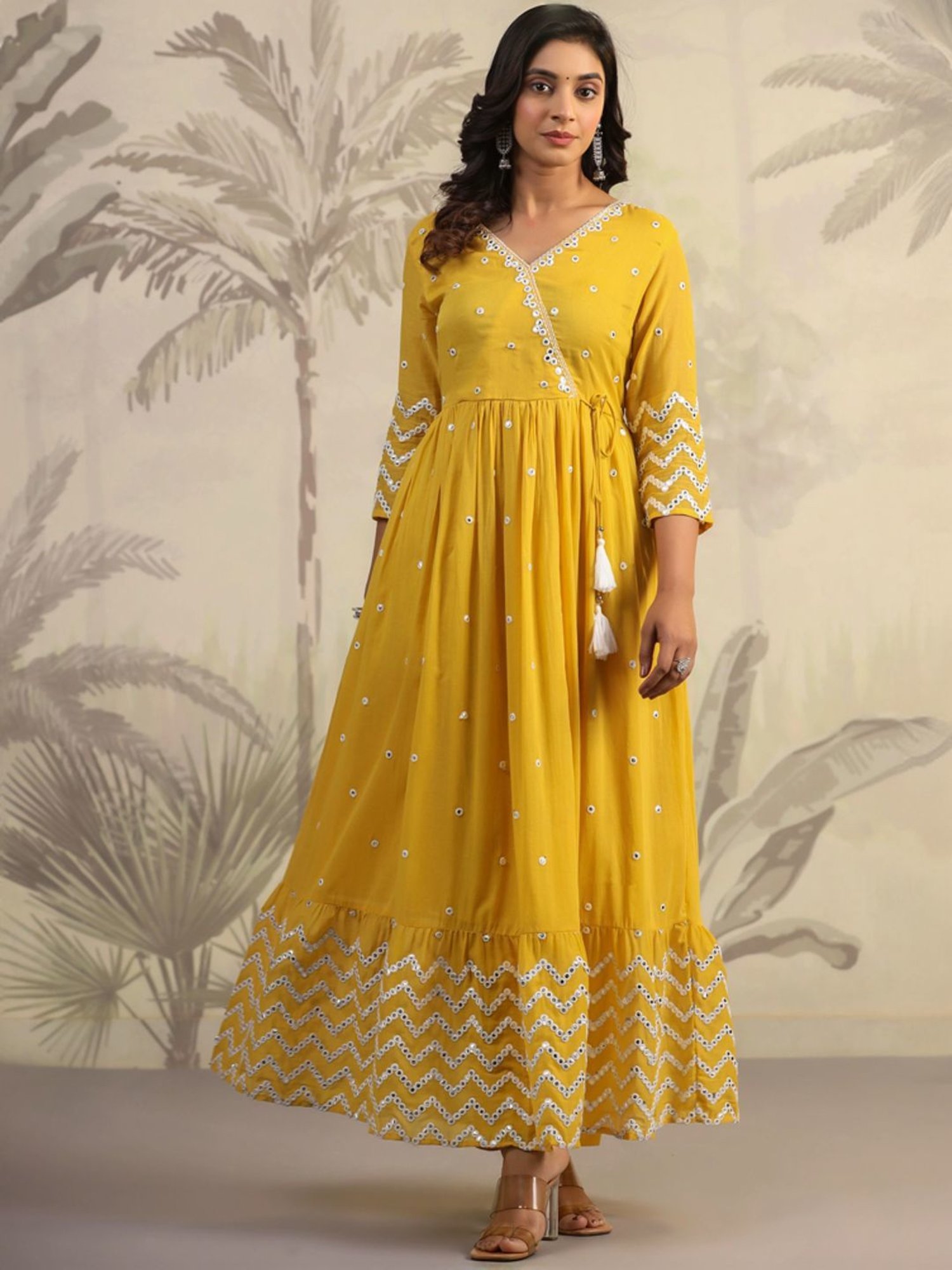 SCAKHI Yellow Cotton Embroidered Kurta Pant Set With Dupatta