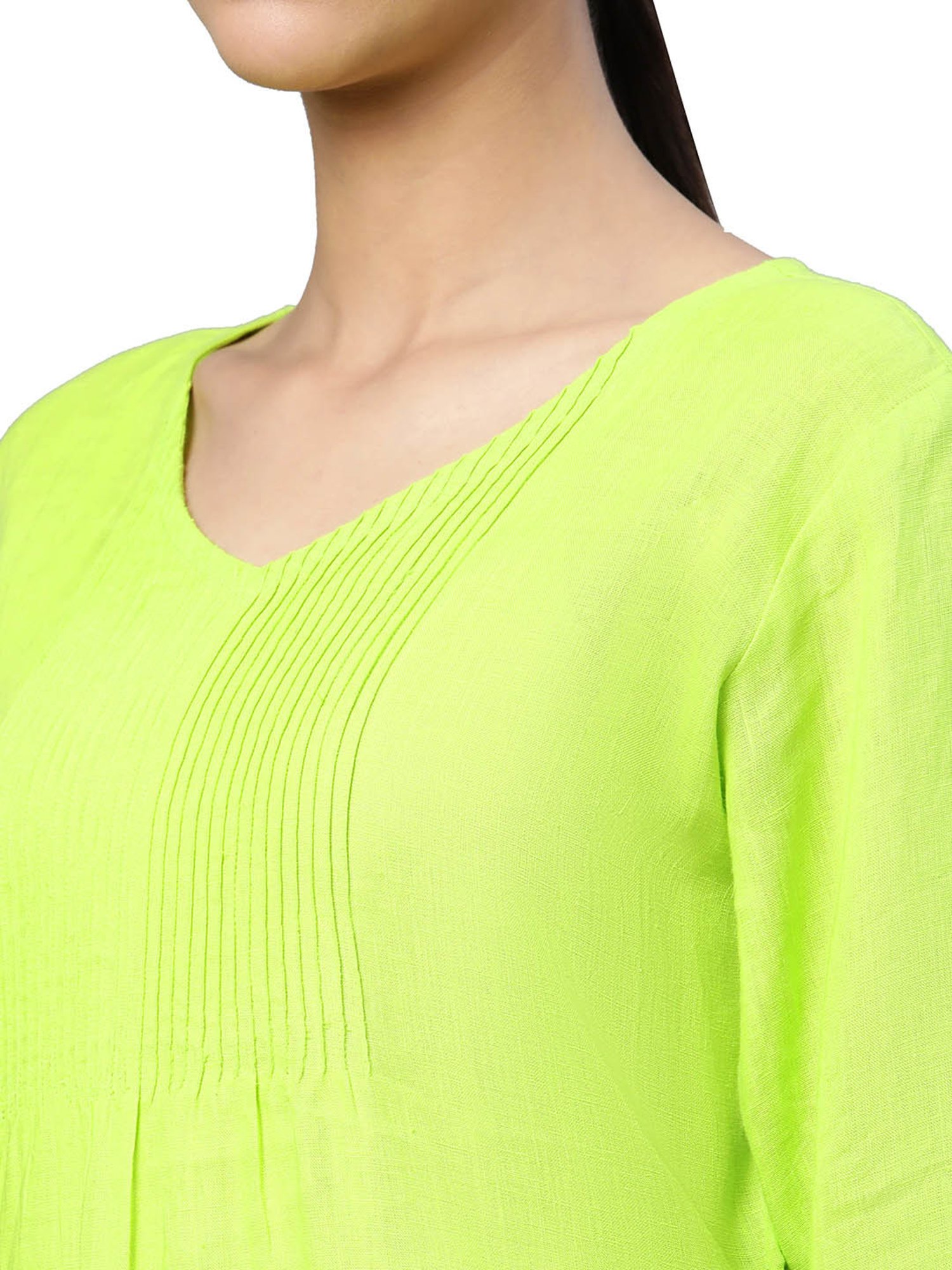Linen Club Woman Lime Green A Line Kurta