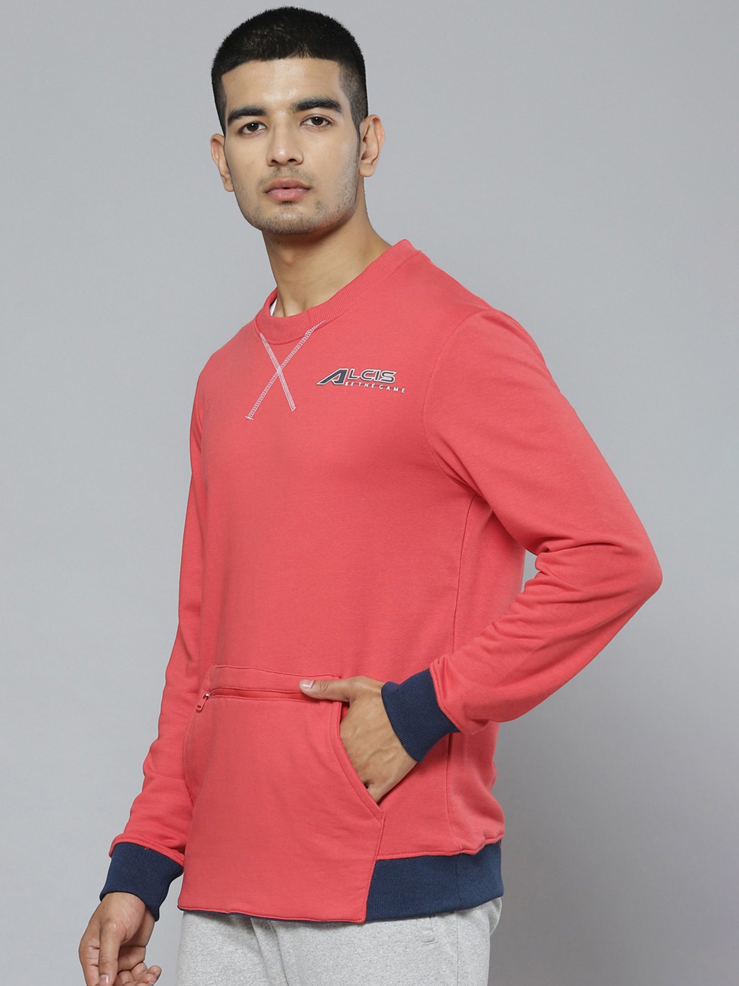 ALCIS Red Regular Fit Round Neck Sweatshirt